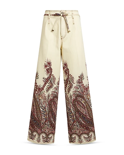 Etro Printed Wide Leg Belted Jeans