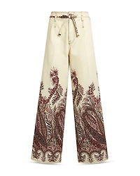 Etro Printed Wide Leg Belted Jeans