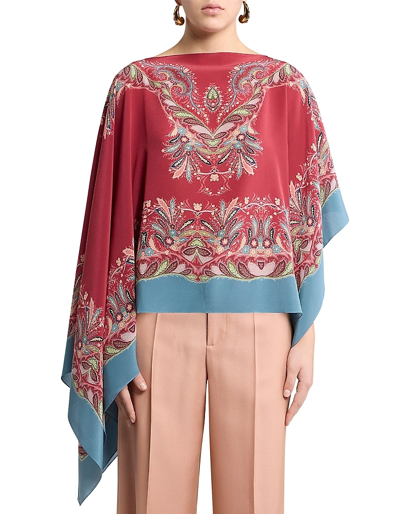 Etro Asymmetrical Silk Poncho