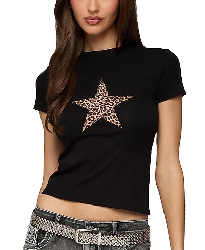 Edikted Narla Leopard Star T-Shirt