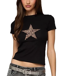 Edikted Narla Leopard Star T-Shirt