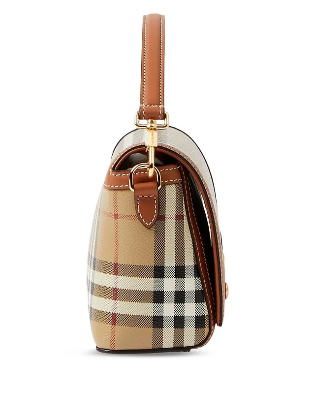 Shop Burberry Top Handle Note Bag in Archive beige/ruby red