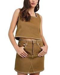 Carbon Square Neck Contrast Stitch Top