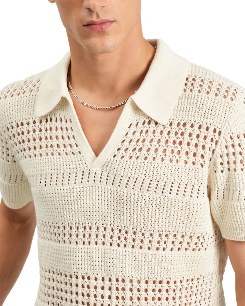 Siena Striped Open Knit Polo Sweater