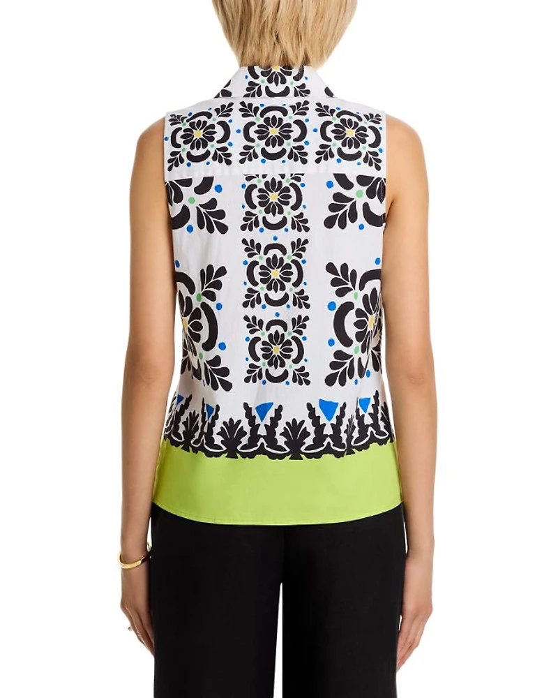 Sleeveless Button Down Cotton Blouse