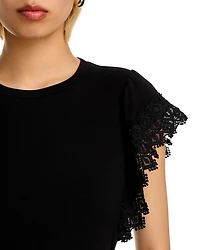 Lace	Sleeve Crewneck Tee