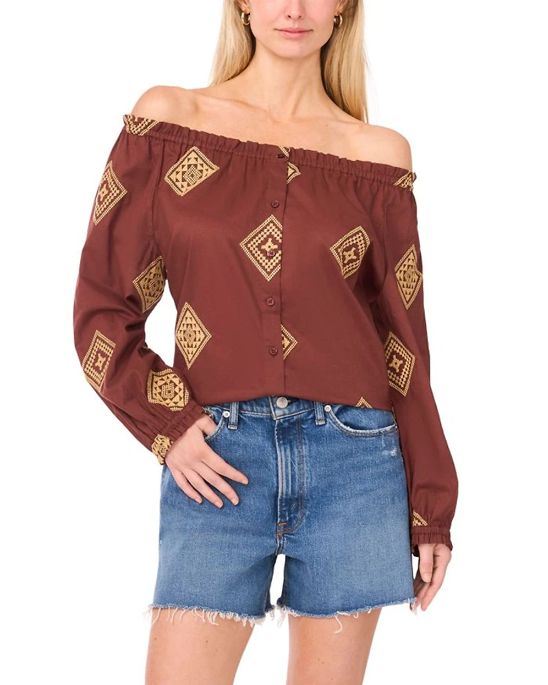 Button Up Off-the-Shoulder Top