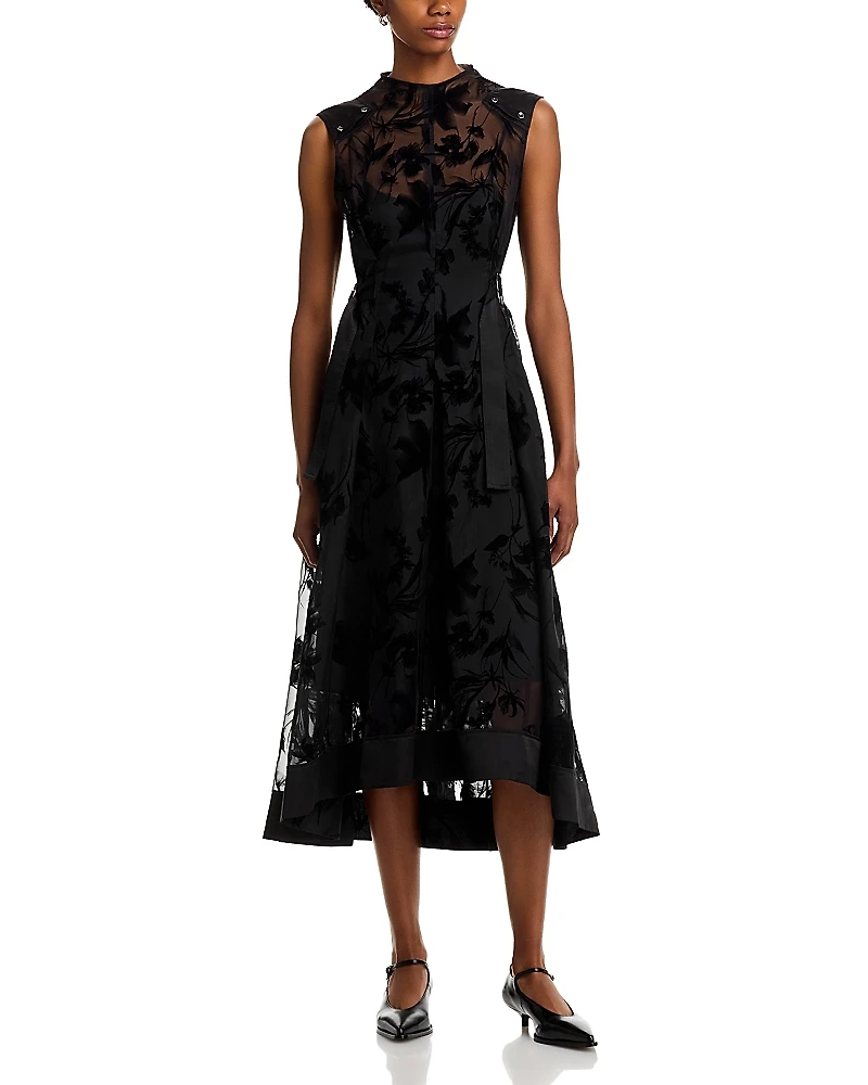 3.1 Phillip Lim Flocked Organza Sleeveless Midi Dress
