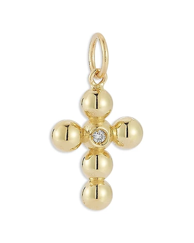 Bloomingdale's Fine Collection 14K Yellow Gold Cross Charm Pendant with Diamonds, 0.03 tcw