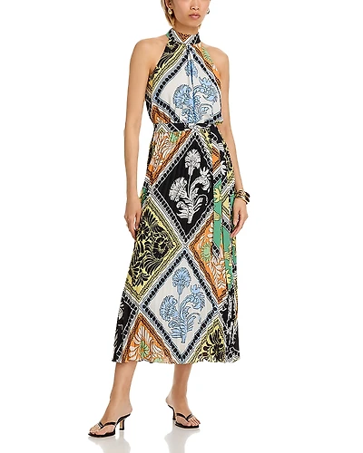 T Tahari Printed Halter Neck Midi Dress
