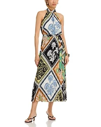 T Tahari Printed Halter Neck Midi Dress