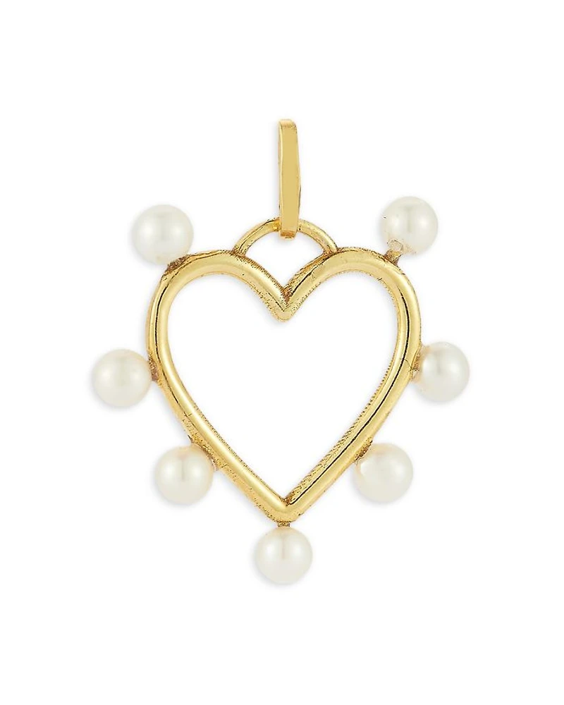 14K Yellow Gold Cultured Freshwater Pearl Heart Charm Pendant