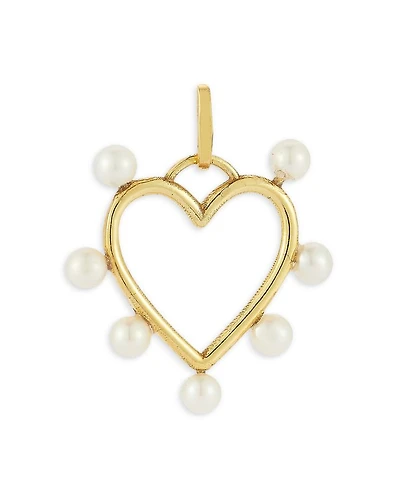 14K Yellow Gold Cultured Freshwater Pearl Heart Charm Pendant