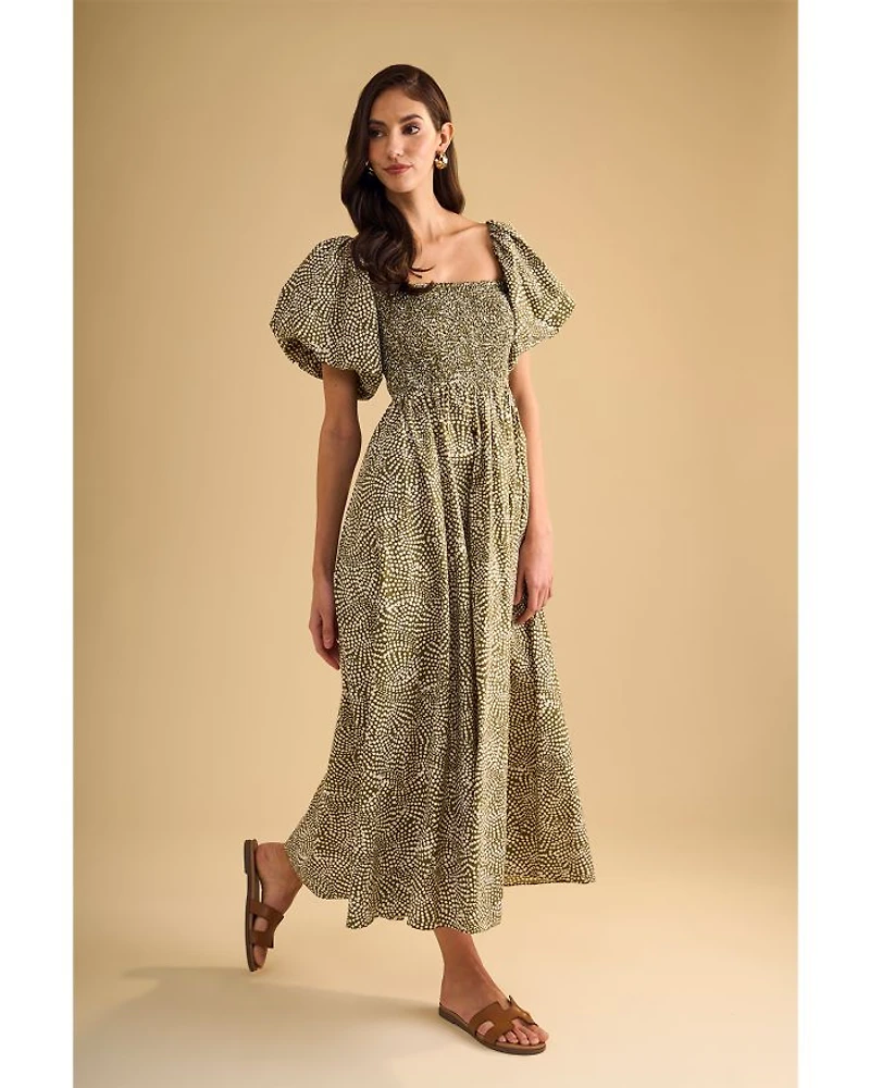 Puffed Sleeve Midi Dress