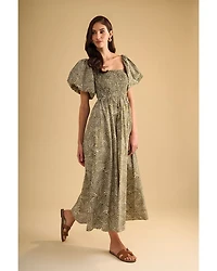 Puffed Sleeve Midi Dress