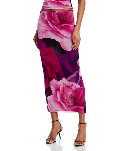 Floral Mesh Midi Skirt - Exclusive