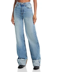 Re/Done High Rise Wide Leg Cuffed Jeans