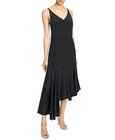 Santorelli Davin Sleeveless Asymmetric Fit and Flare Silk Midi Dress