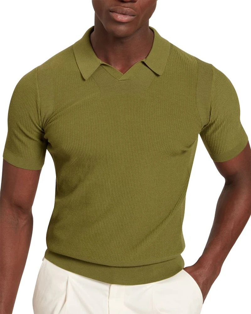 Aindrea Textured Rib Open Neck Knitted Polo Shirt