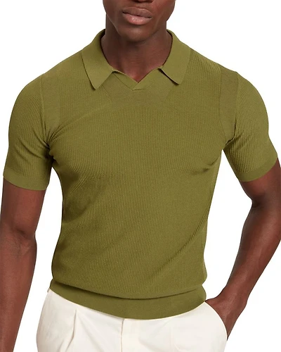 Aindrea Textured Rib Open Neck Knitted Polo Shirt