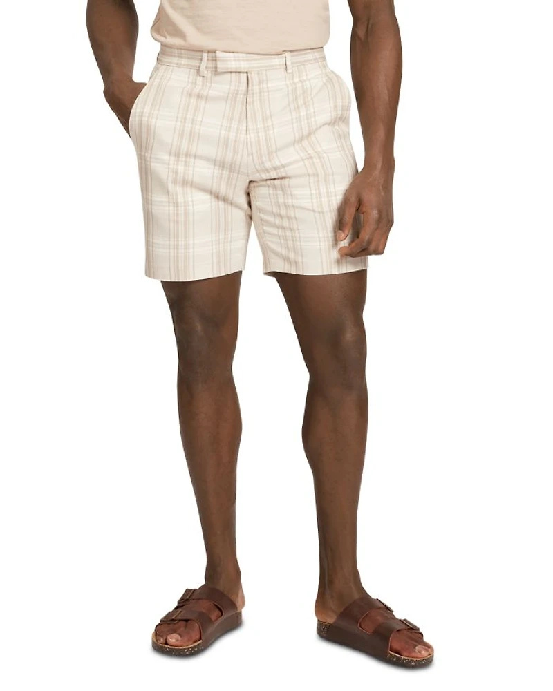 Arrigos Checked Cotton & Linen Straight Leg 7.5" Shorts