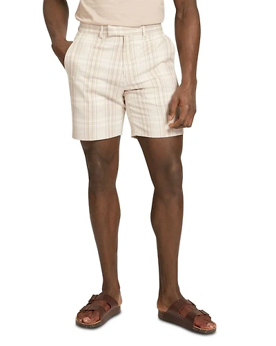 Arrigos Checked Cotton & Linen Straight Leg 7.5" Shorts
