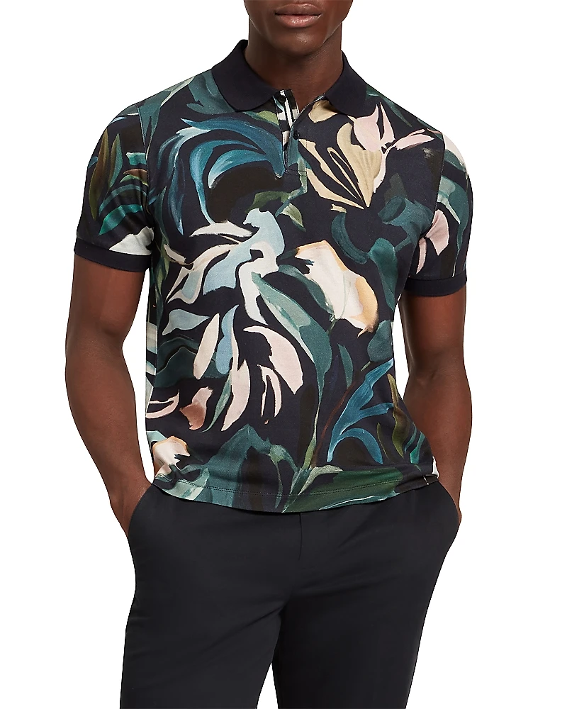 Ted Baker Kivem Floral Print Pure Cotton Polo Shirt