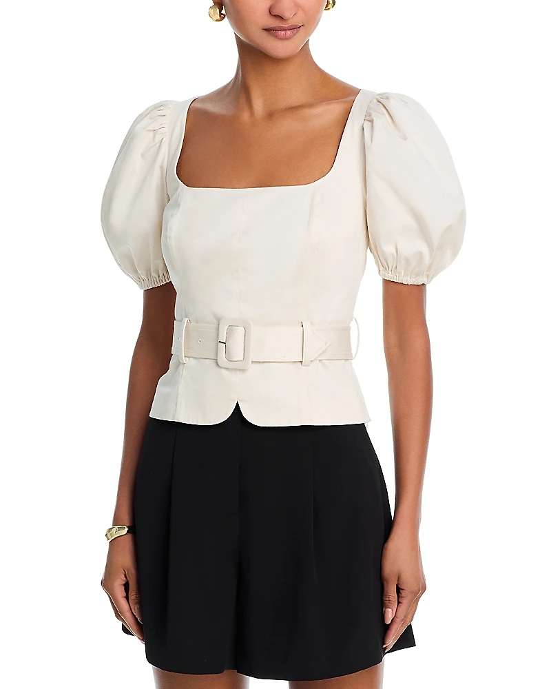 French Connection Sateen Weave Puff Sleeve Top