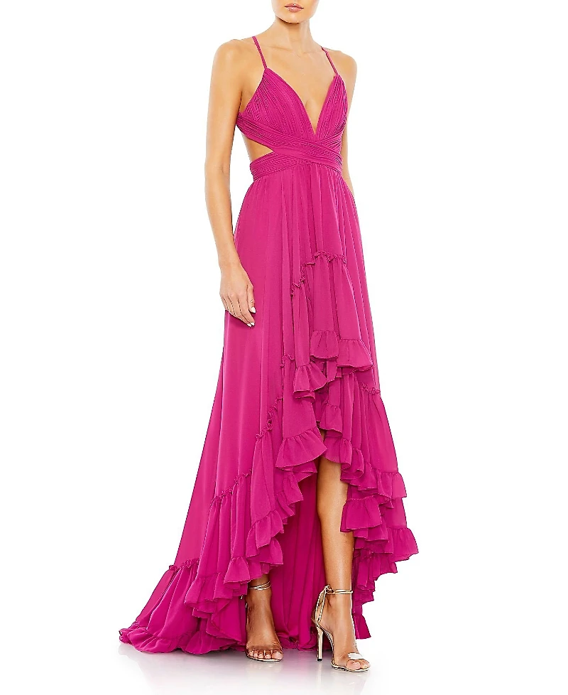 Mac Duggal Pleated Tiered Cut Out Sleeveless Gown