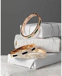 18K Yellow Gold Love in Verona Mother of Pearl & Diamond Flower Bangle Bracelet