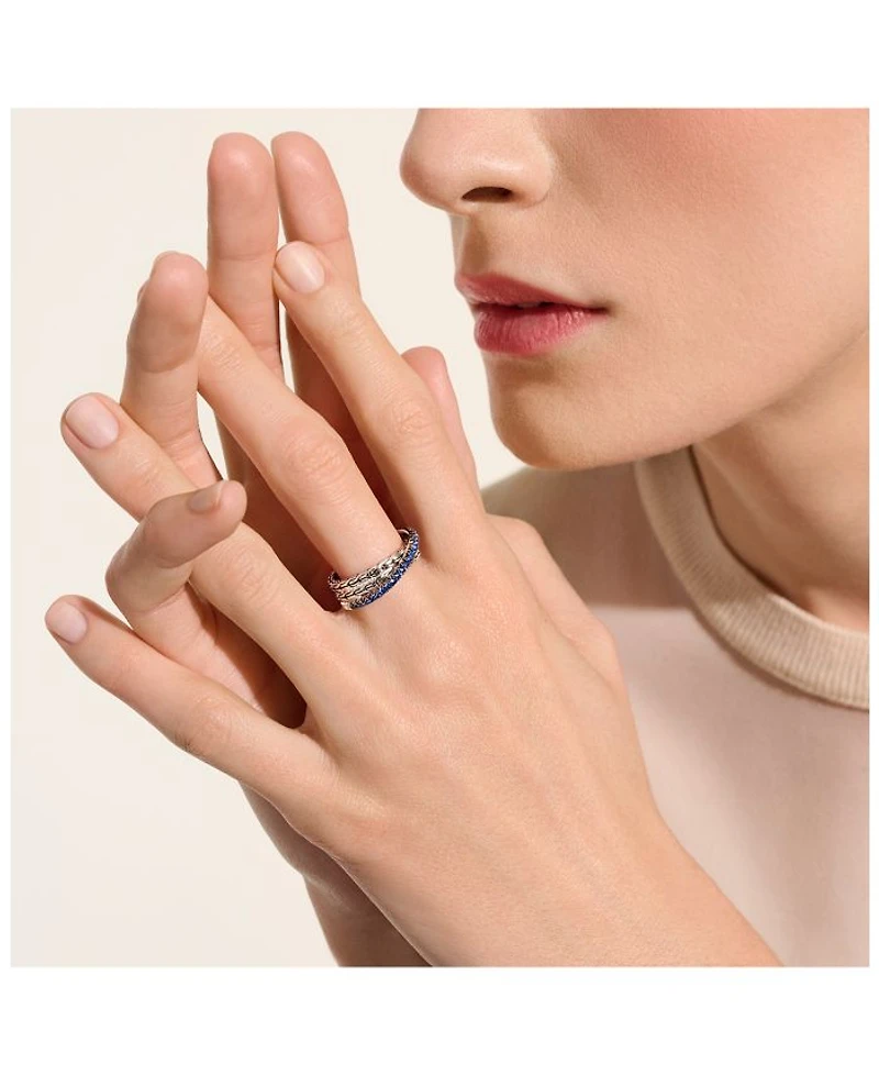 Sterling Silver JH Essentials Blue Sapphire Pavé Crossover Statement Ring