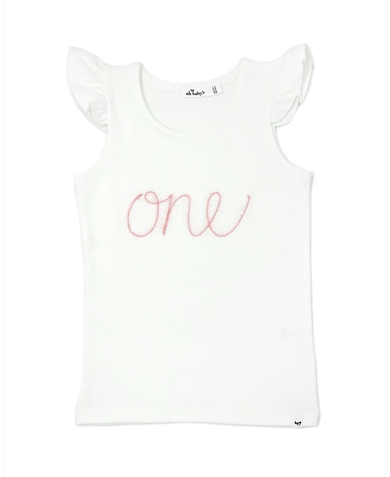 oh baby! Girls one Pink Sparkle Embroidered Flutter Sleeve Tank - Baby