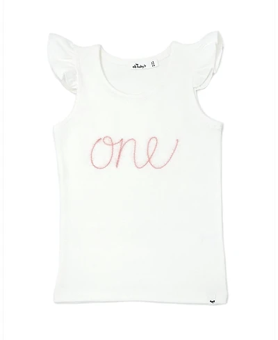 oh baby! Girls one Pink Sparkle Embroidered Flutter Sleeve Tank - Baby