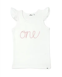 oh baby! Girls one Pink Sparkle Embroidered Flutter Sleeve Tank - Baby