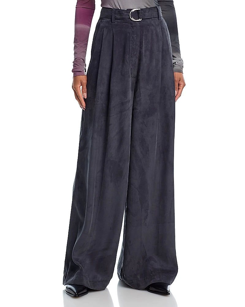 Helmut Lang Double Pleat Wide Leg Belted Pants