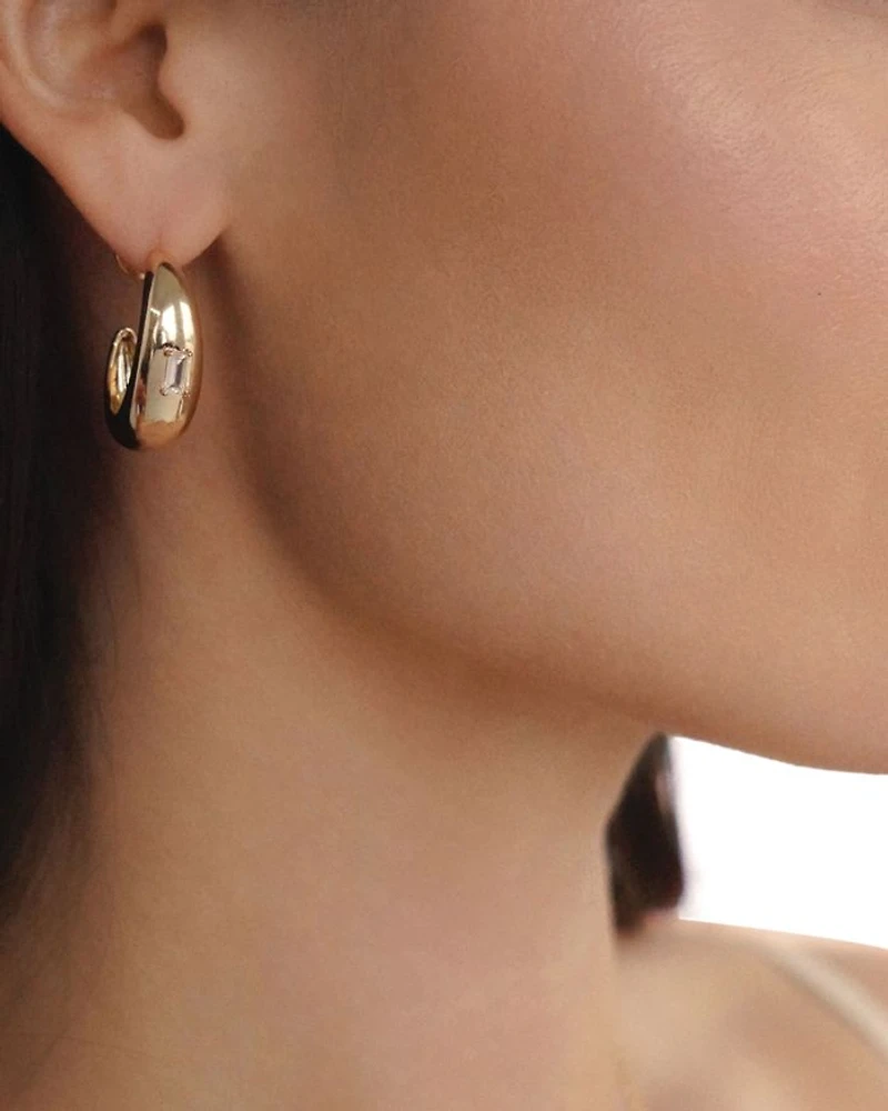 Baguette Cubic Zirconia Oval Dome Half Hoop Earrings