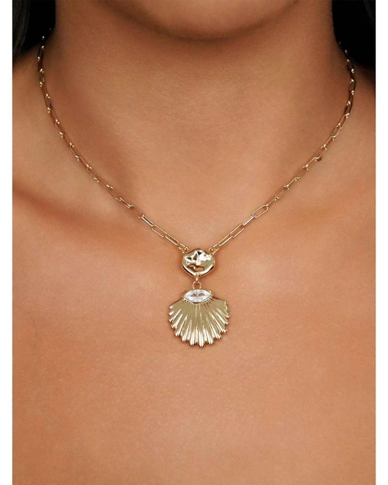 Santorini Cubic Zirconia Shell Pendant Necklace, 15"-18"