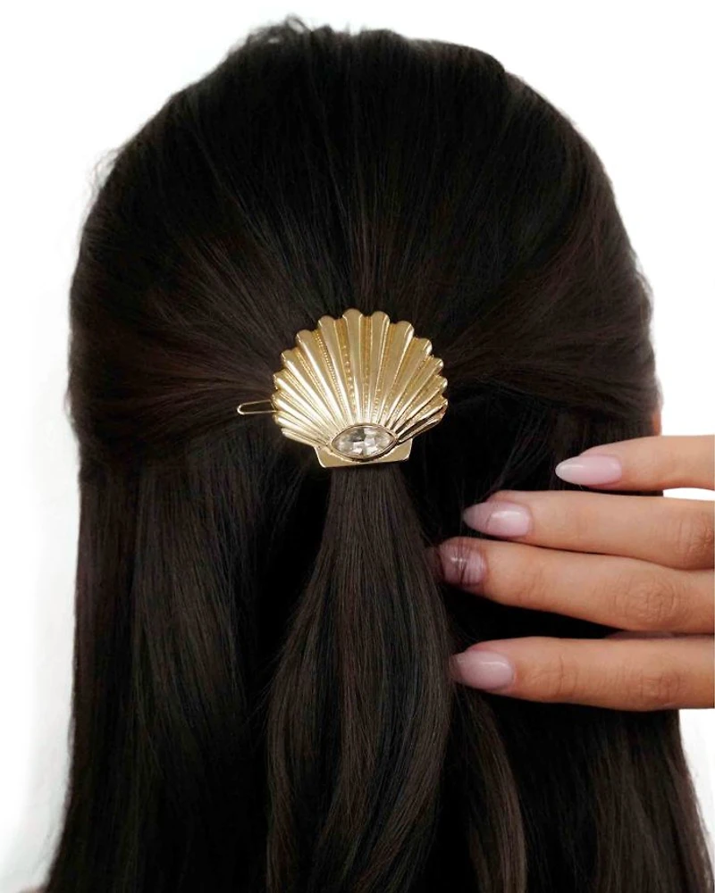 Santorini Cubic Zirconia Shell Hair Barrette