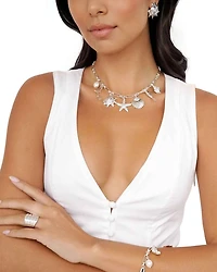 Oceanic Dreams Cubic Zirconia & Cultured Freshwater Pearl Shell Charm Statement Necklace, 15"-18"