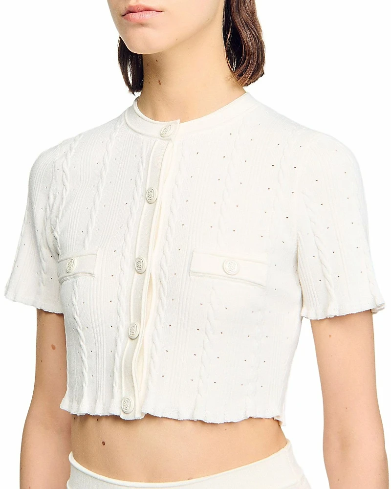 Sandro Cropped Pointelle Knit Cardigan