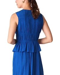 Petite Shirred V Neck Midi Dress