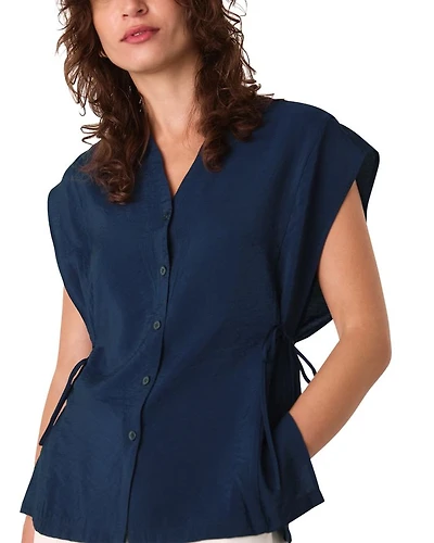 Button Down Tie Side Blouse