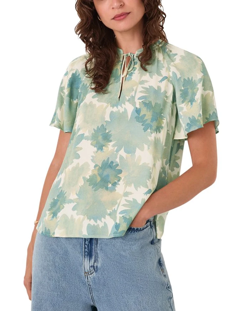 Floral Print Tie Neck Top