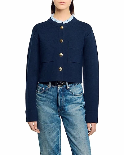 Sandro Ruffled Collar Cardigan