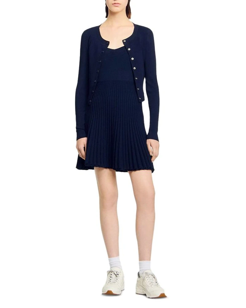 Sleeveless Pleated Knit Mini Dress