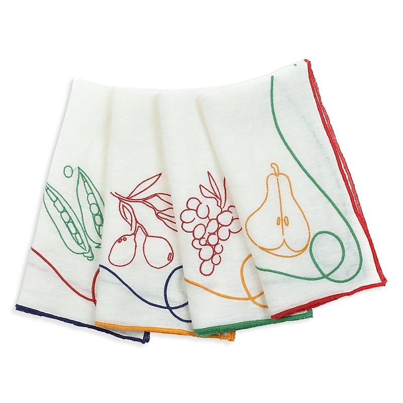 Misette Embroidered Linen Napkins, Set of 4