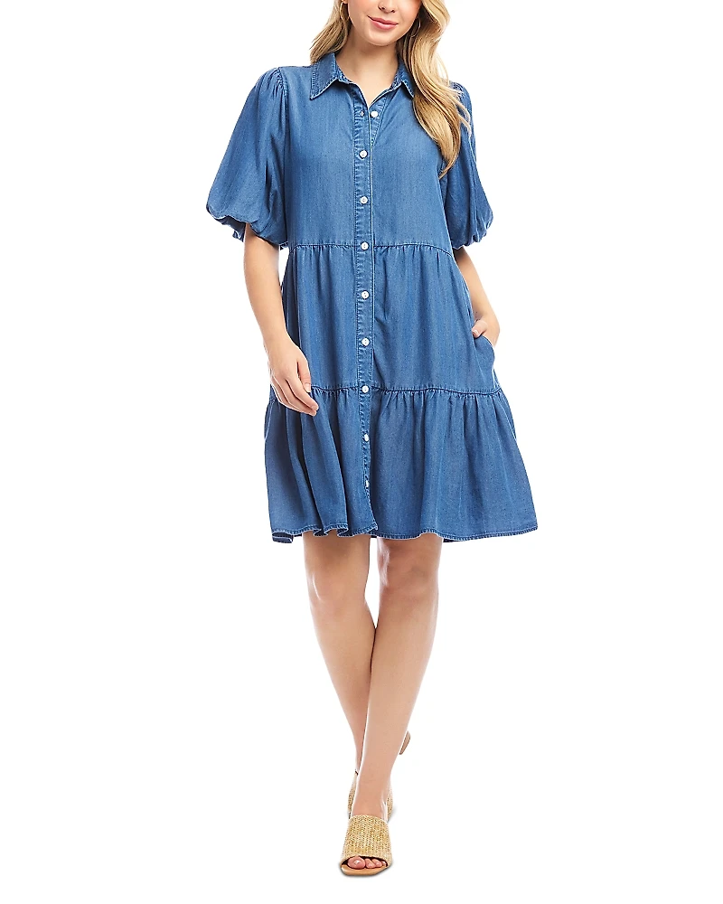 Karen Kane Puff Sleeve Tiered Shirtdress
