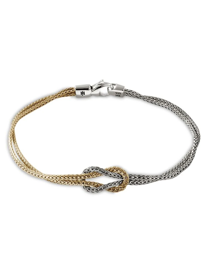 14K Yellow Gold & Sterling Silver Love Knot Weave Double Strand Bracelet