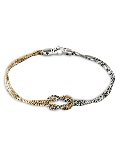 14K Yellow Gold & Sterling Silver Love Knot Weave Double Strand Bracelet