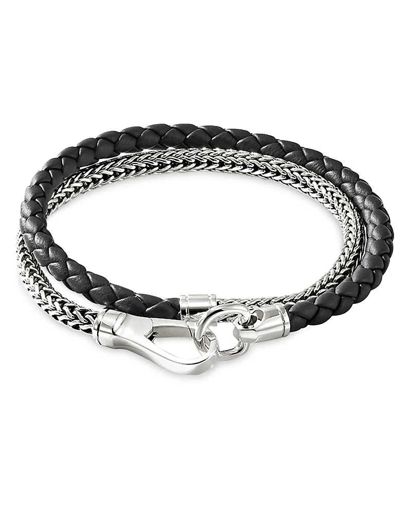 John Hardy Men's Sterling Silver Icon Braided Leather & Weave Double Wrap Bracelet